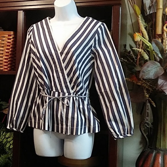 J crew top,  blue and white stripe - Picture 2 of 8